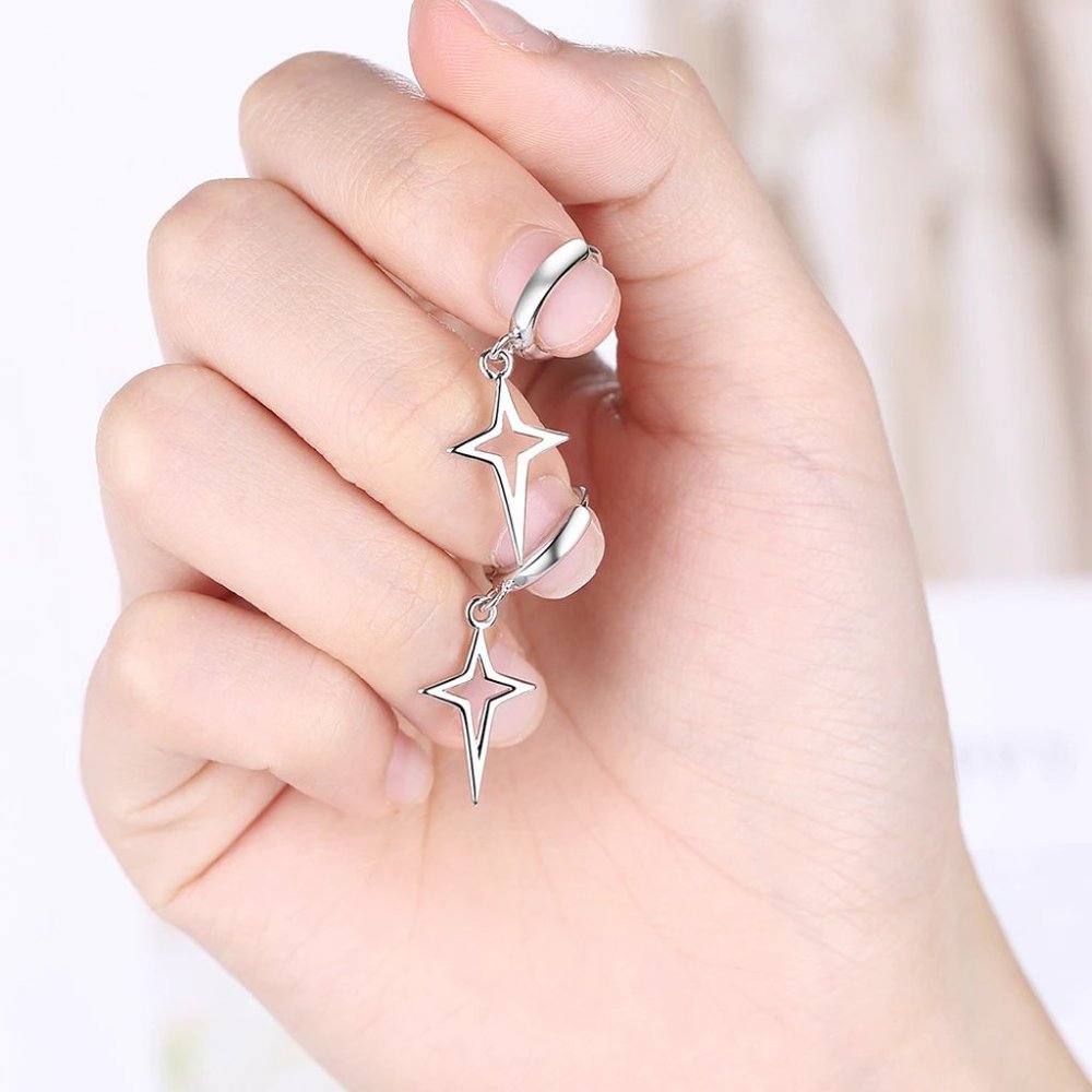 925 Sterling Silver High Quality Silver Star Simple Retro Long Tassel Ea… - Picture 2 of 4